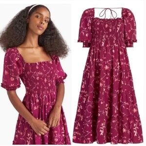 Hill House "The Nesli" Nap Dress in Burgundy Botanical Size XS EUC